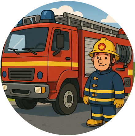Brandbil med brandman, Trtbild
