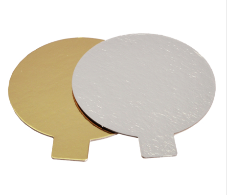 Tårtbricka med öra, guld/silver Ø 8 cm.